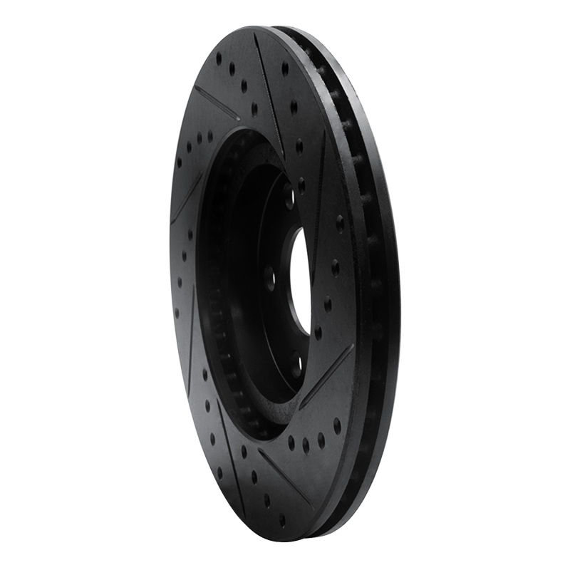 Chrysler PT Cruiser Brake Rotor (1) - Front Left - R1 Concepts - Drilled & Slotted - Black - `01-`10